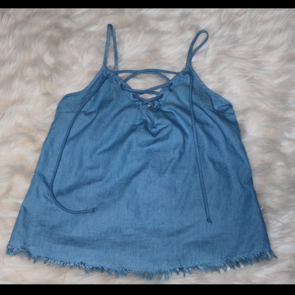 Denim lace up tank top